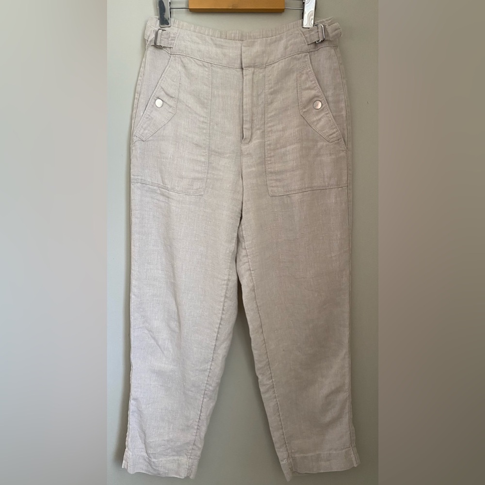 ATHLETA Voyager Linen Pant Light Cream Crop Ankle Size 4 Cottagecore Coastal - Picture 2 of 10